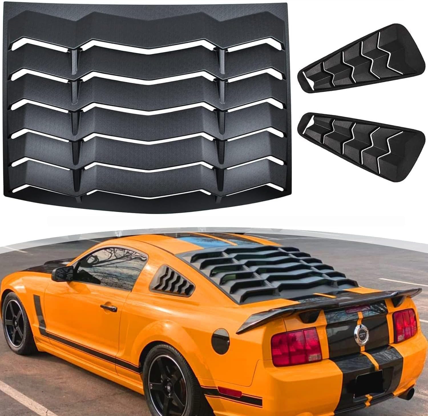 Window Louver for Ford Mustang 2005 2006 2007 2008 2009 2010 2011 2012 2013 2014 Windshield Sun Shade Rain Covers in GT Lambo Style Side & Rear Window Louver Fit All Weather ABS - Matte Black
