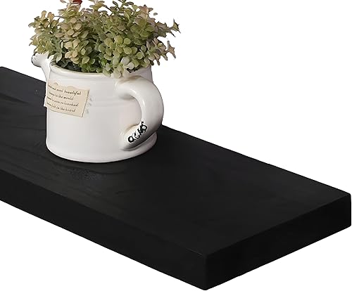 Miniatura 8 de Paquete de 4 estantes flotantes negros de 36 pulgadas, montados en la pared, de madera, resistentes, fáciles de instalar