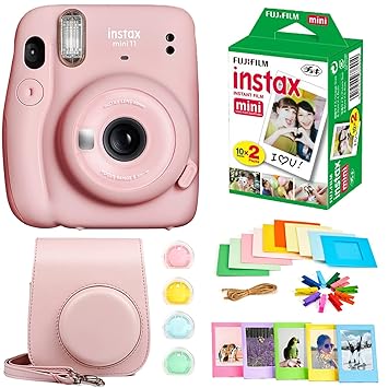 Fujifilm Instax Mini 11 Instant Camera + Instax Mini Twin Pack Film + Hanging Frames + Plastic Frames + Case + Close Up Filters - All Inclusive Bundle! (Blush Pink)