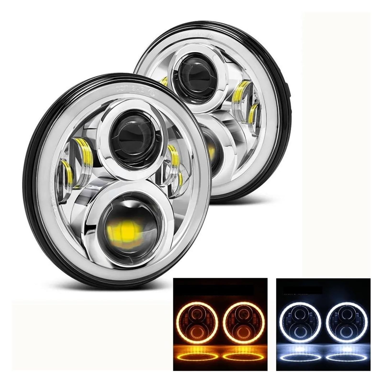 2個7 LED DRLヘッドライト4 × 4 7インチラウンドハローヘッドライトジープJK VAZ 2121 LADA NIVA 7 LEDヘッドランプアンバー信号 7インチ ラウンド LED ヘッドライト ヘイローヘッドライト付き