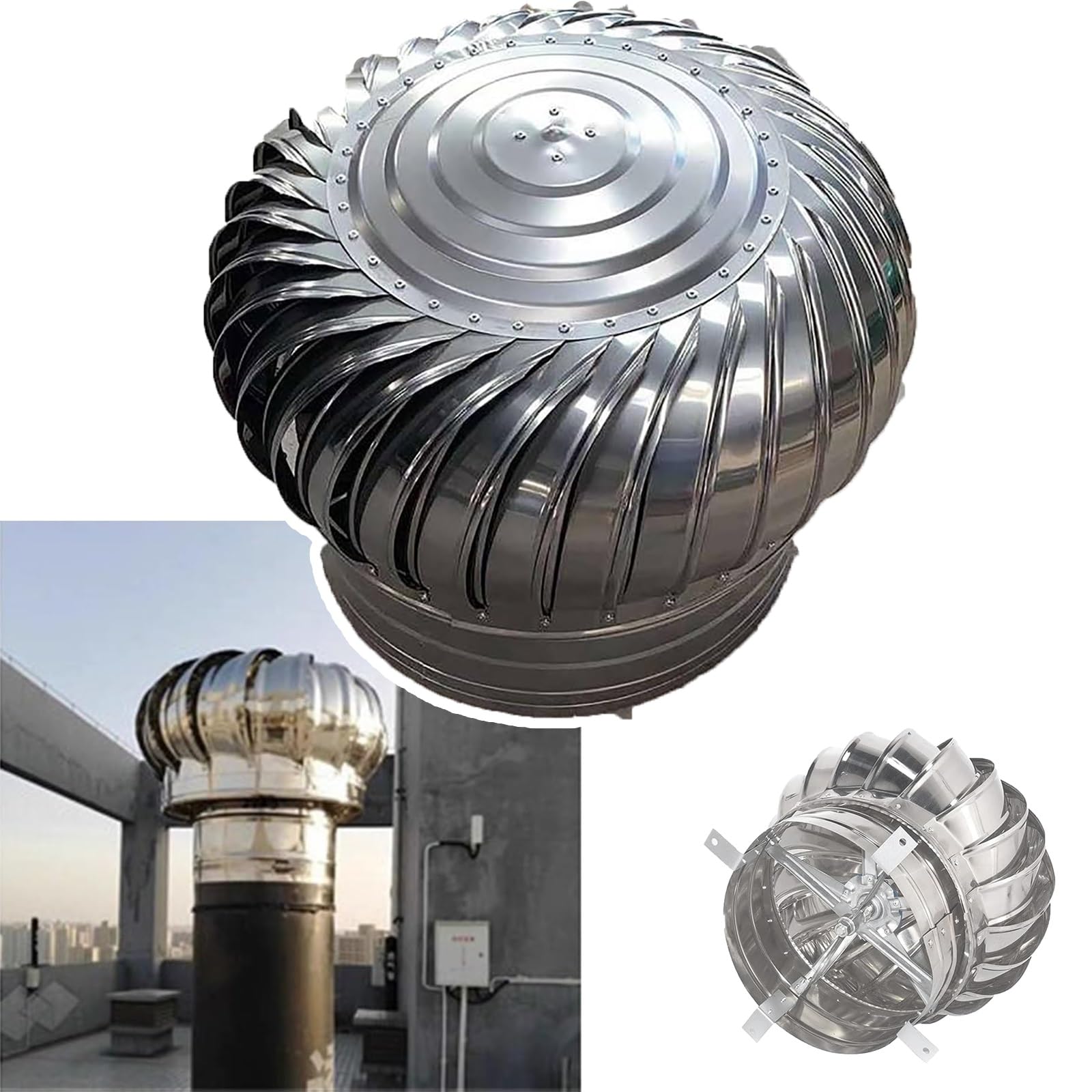 IvyLoutish 160mm/6.3in, 304 Roof Wind Turbine Ventilator, Turbines Ventilator Roof Wind Turbinse Rain Cap Vent, Chimney Spinner Cowl, Exhaust Hood