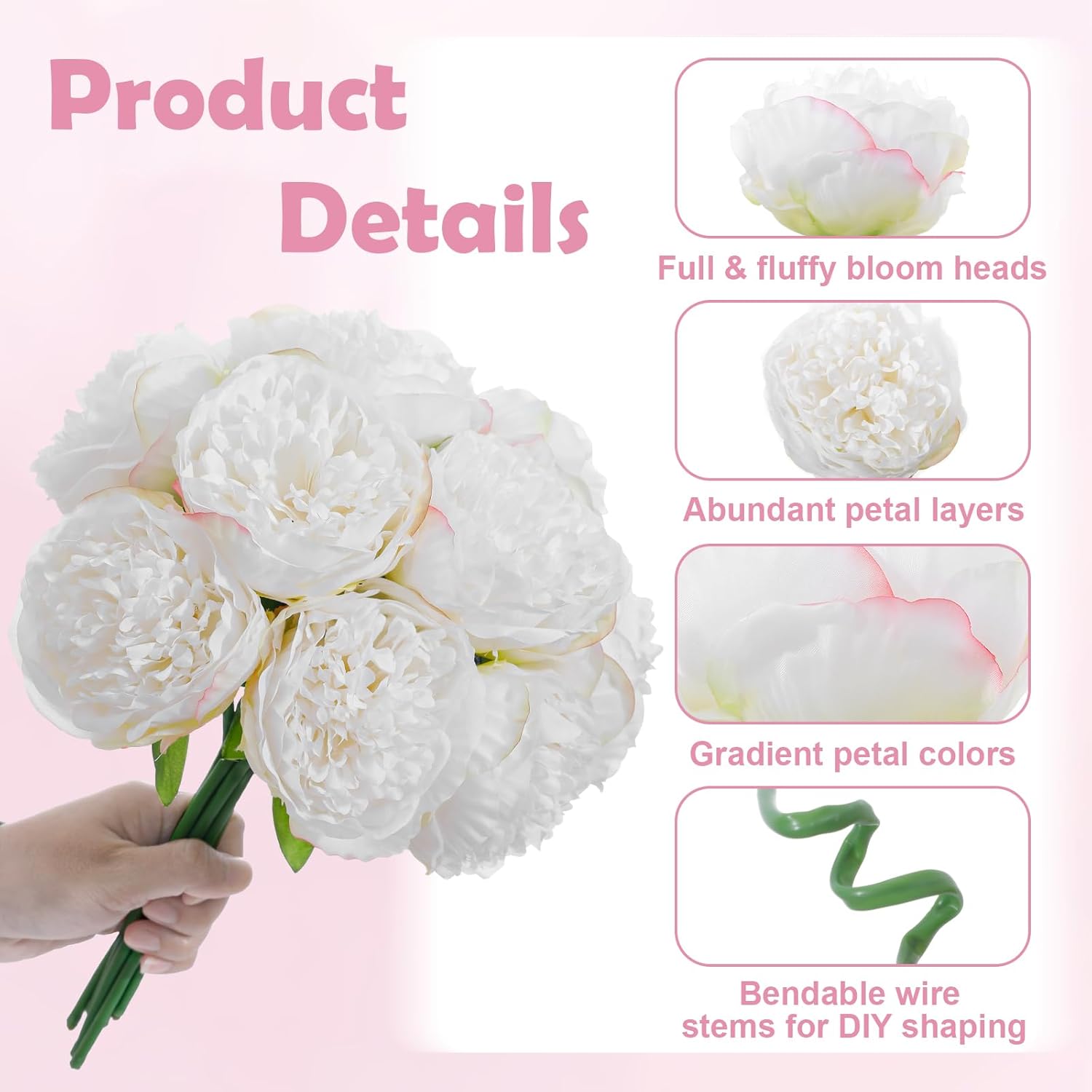 10PCS White Realistic Artificial Flowers Peony Fake Silk for Home Office Wedding Table Centerpieces Party Festival Bar Decoration Indoor - Image 2