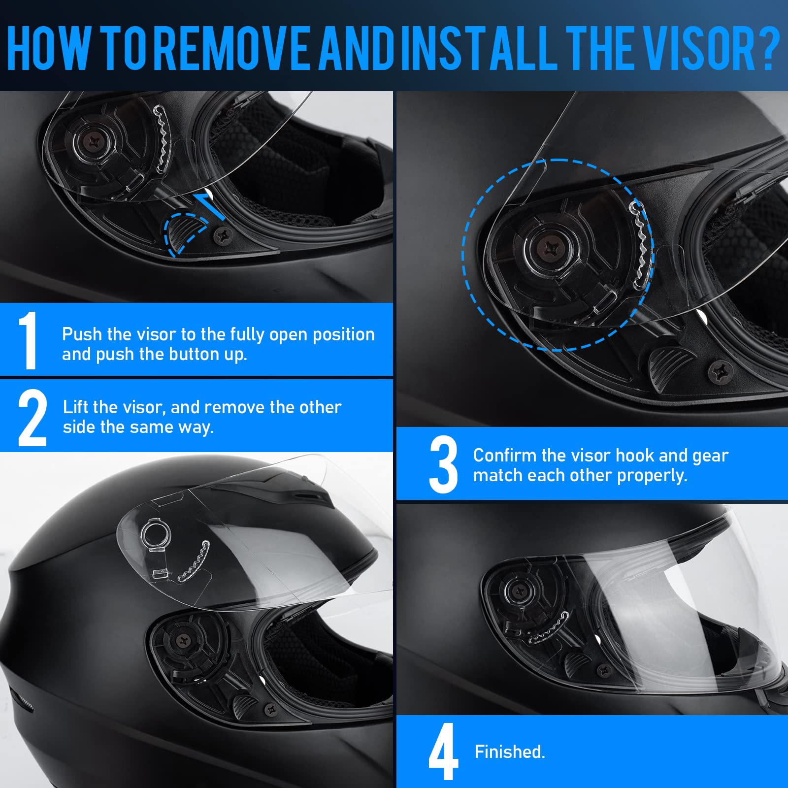 Favoto Casco de Moto Integral – Hombre y Mujer, Certificación ECE, Transpirable y Cómodo, con Visera Transparente Antirrayas y Cierre de Trinquete, para Motocicletas, Negro, L (59-60cm)