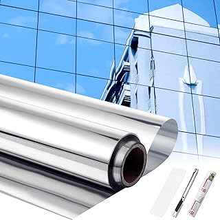 48 Inch X 50 ft One Way Window Film Privacy Daytime Reflective Mirror Window Tint Sun Blocking Thermal Insulated Film Heat Control Static Cling Tint Anti UV Home Office (Silver)