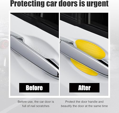 Miniatura 5 de Kewucn 4 calcomanías para manija de puerta de automóvil, películas protectoras de fibra de carbono para manija lateral de puerta de automóvil,
