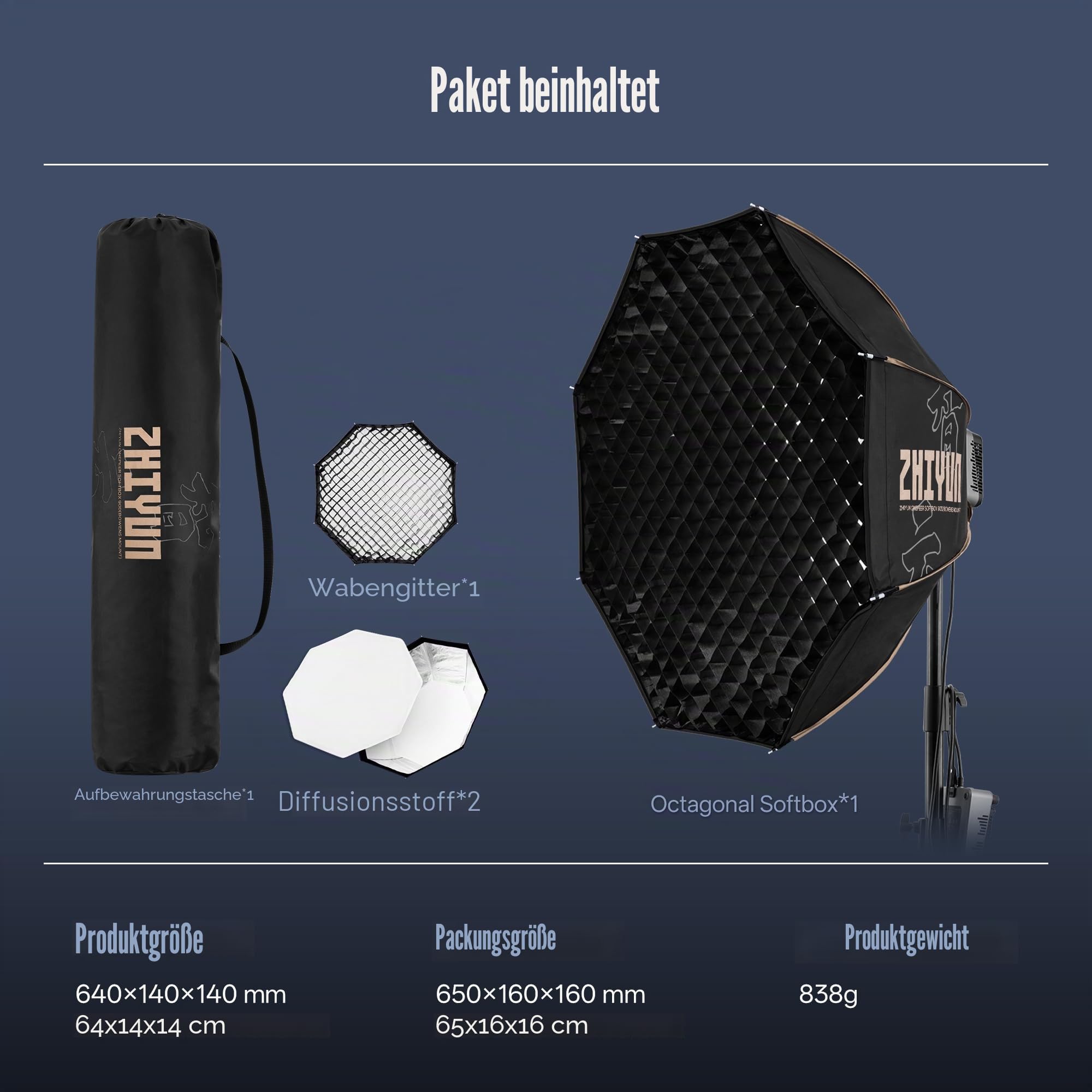 ZHIYUN CINPEER 35 Zoll/90 cm/2.9 Fuß Bowens-Mount Achteckige Softbox mit Schnellverschluss und Wabenraster für Fotostudio, Videoaufnahmen, Porträtaufnahmen ZHIYUN Molus G-Serie B-Serie