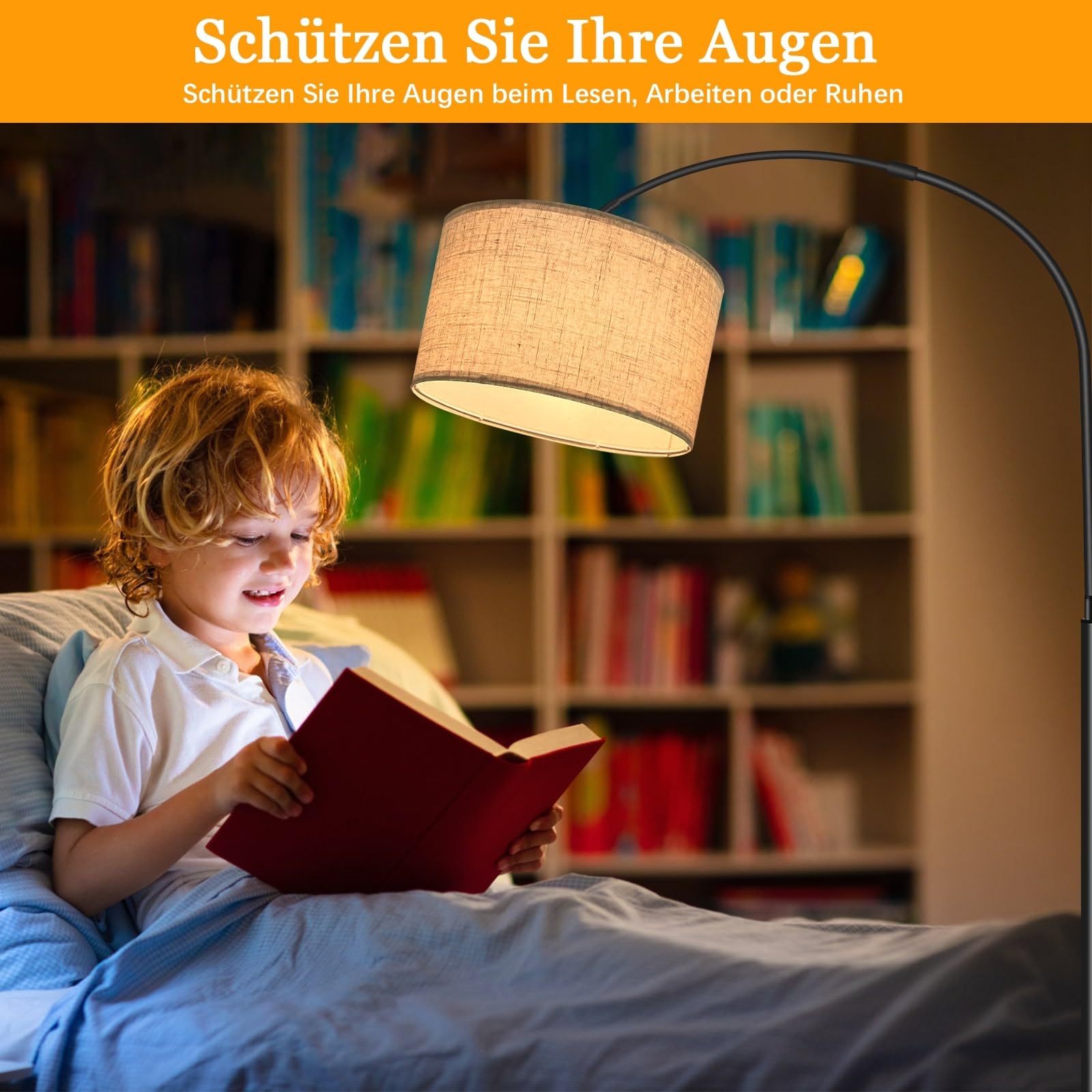 Yicenscoltd Bogenlampe Stehlampe Wohnzimmer– LED Stehlampe Dimmbar mit 3 Farbtemperaturen,12W E27 Glühbirne geliefert, Leinen Lampenschirm, Fußschalter – geeignet für Schlafzimmer, Lesen, Büro usw