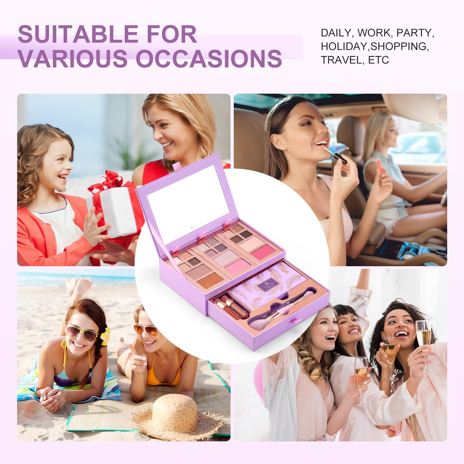 Color Nymph Kit completo de maquillaje, colores de moda 2025, libre de crueldad, perfecto para uso diario, festival, fiesta y aspecto profesional, con almacenamiento de joyas desmontable, regalo ideal