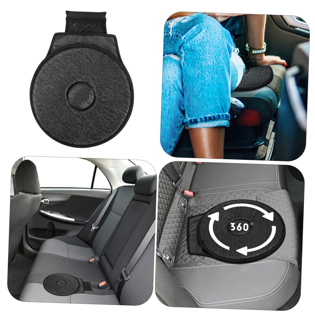 Mobestech Coussins de Siège Pivotants Installation Rapide Lot de 2 pour Voiture 360° en Tissu Noir et Beige, Confortables pour Femmes Enceintes