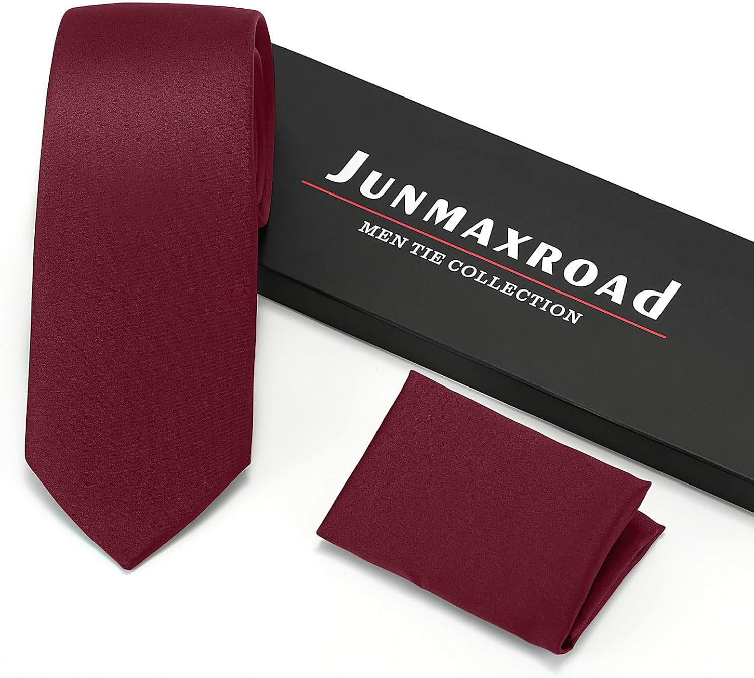 Mens Tie Set Solid Color 3.15" (8CM) Formal Necktie Pocket Square Clip and Cufflinks Business Wedding Gift Box - Image 2