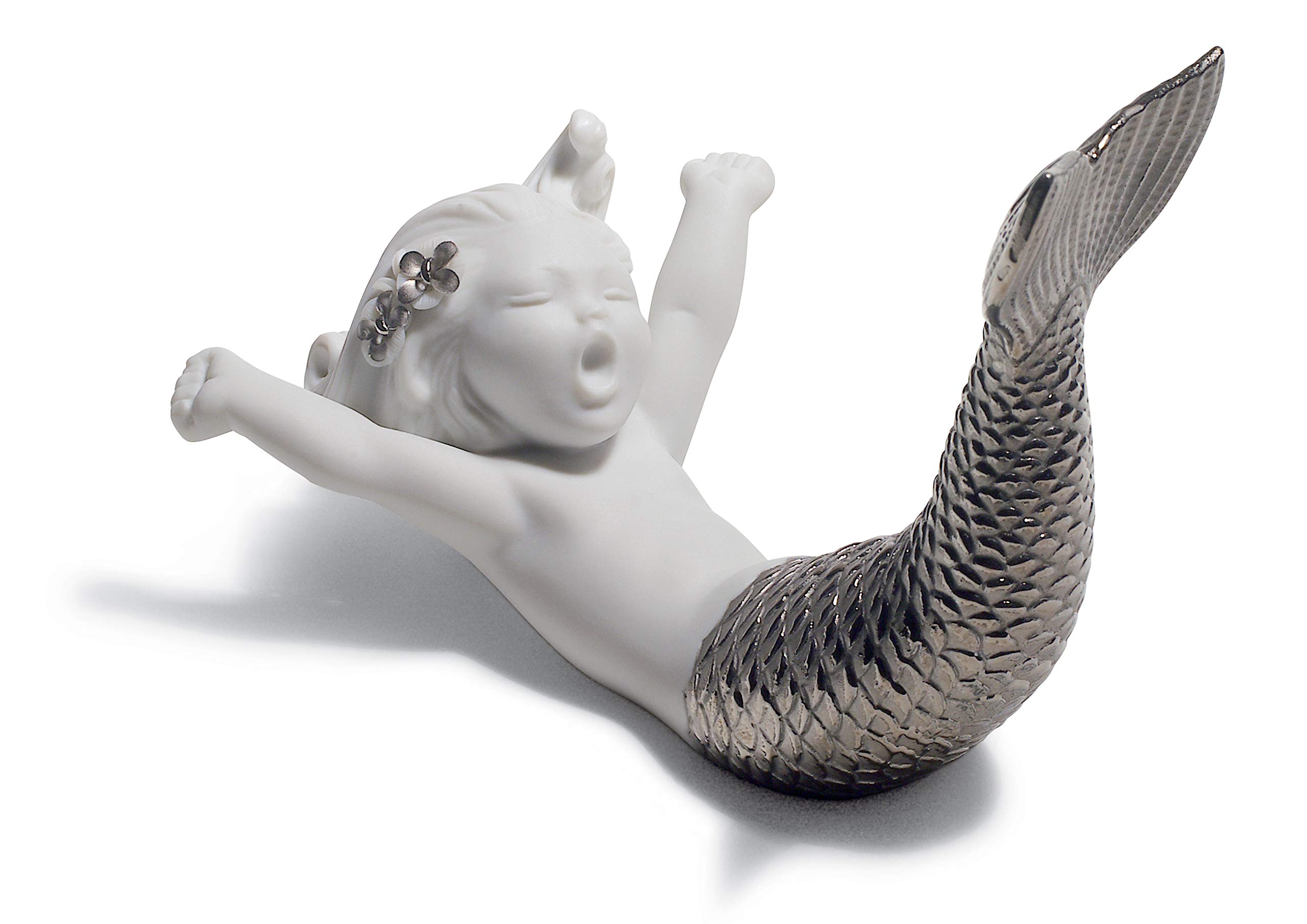 LLADRÓ Figura Sirena Despertar En El Mar. Lustre Plata. Figura Sirena de Porcelana.