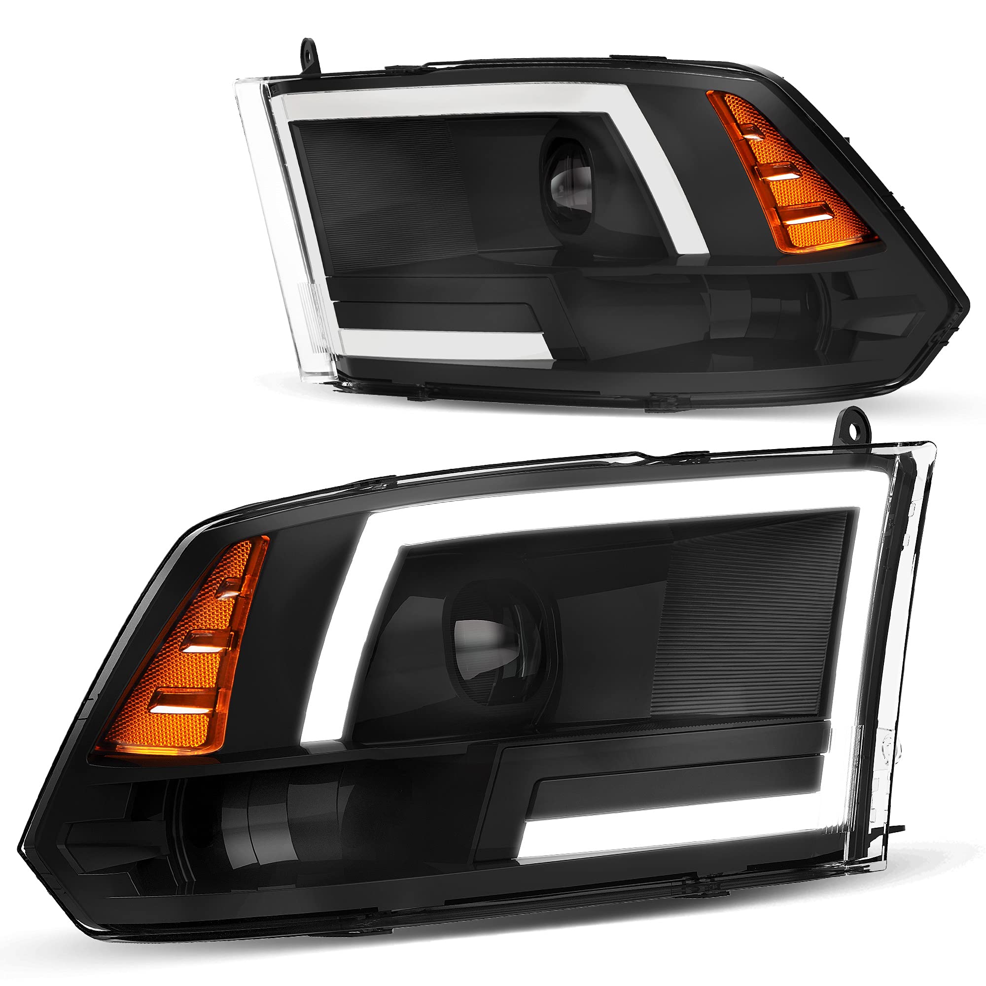 Photo 1 of DWVO LED DRL Projector Headlights Assembly Compatible with 2009 2010 2011 2012 Dodge Ram Pickup Headlamp Replacement Black Housing (Only Fit Dual Beam Models) LED- Black/Amber/Clear