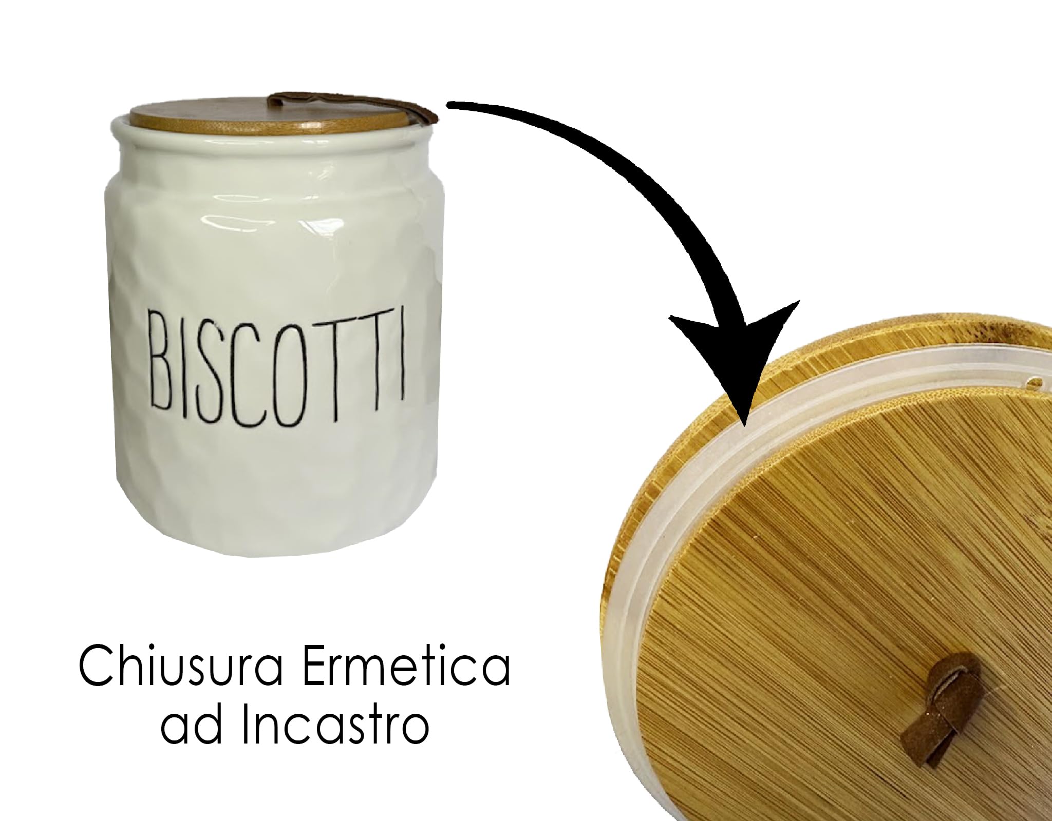 Barattolo Biscottiera, Porta Biscotti, Contenitore Cucina, in Ceramica Effetto Martellato, Tappo in Legno