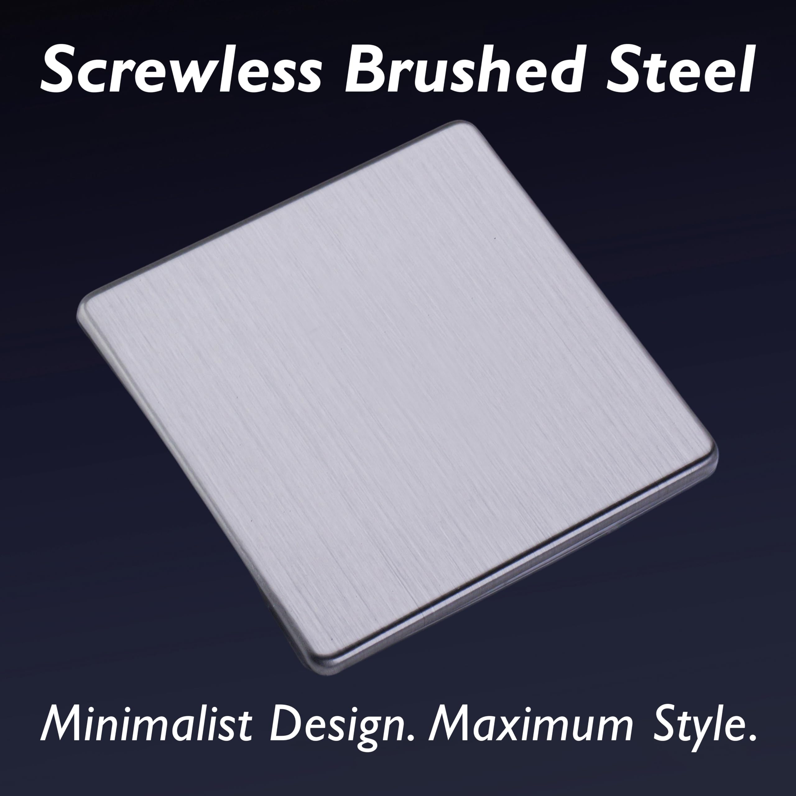Varilight Single Blank Plate - Screwless Brushed Steel, 86x86x9mm - Image 3
