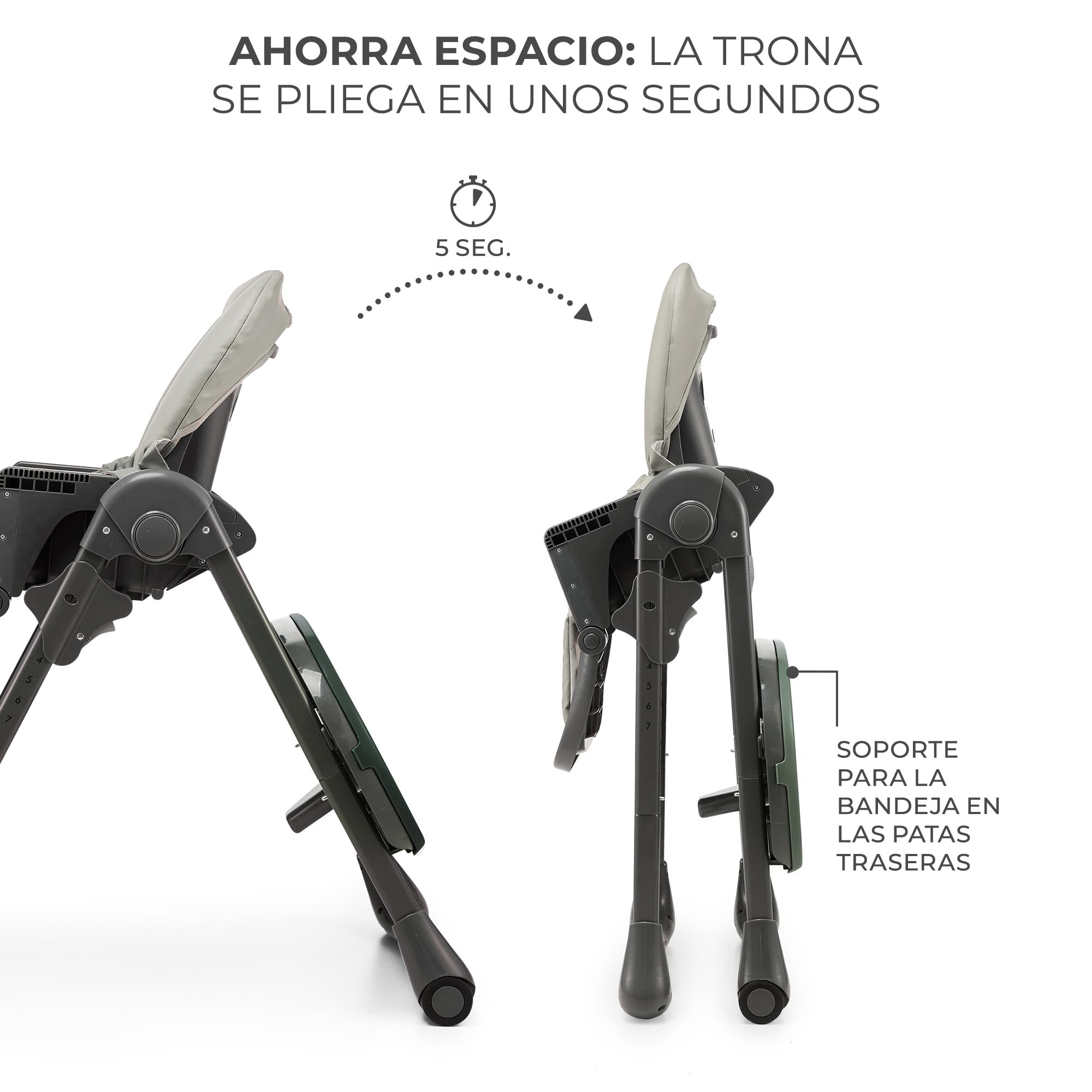 Kinderkraft TUMMIE Trona Bebé, 2 en 1, trona para niños, trona combinada, Asiento desde los primeros meses de vida, reposapiés, Posición tumbada, con juguetes, ajustable, Gris