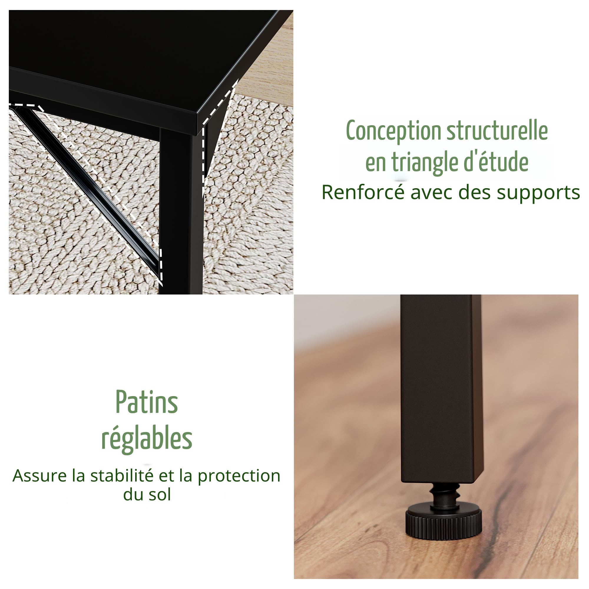 Grandder Bureau d'ordinateur de 100 cm, petit bureau de bureau à domicile pour les études, table d'écriture pour enfants, bureau simple pour PC et jeux, pieds ajustables, noir