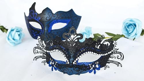 Miniatura 6 de 2025 Máscaras de mascarada para parejas, máscara veneciana de metal con pedrería brillante y filigrana y máscara veneciana para hombres para Mardi