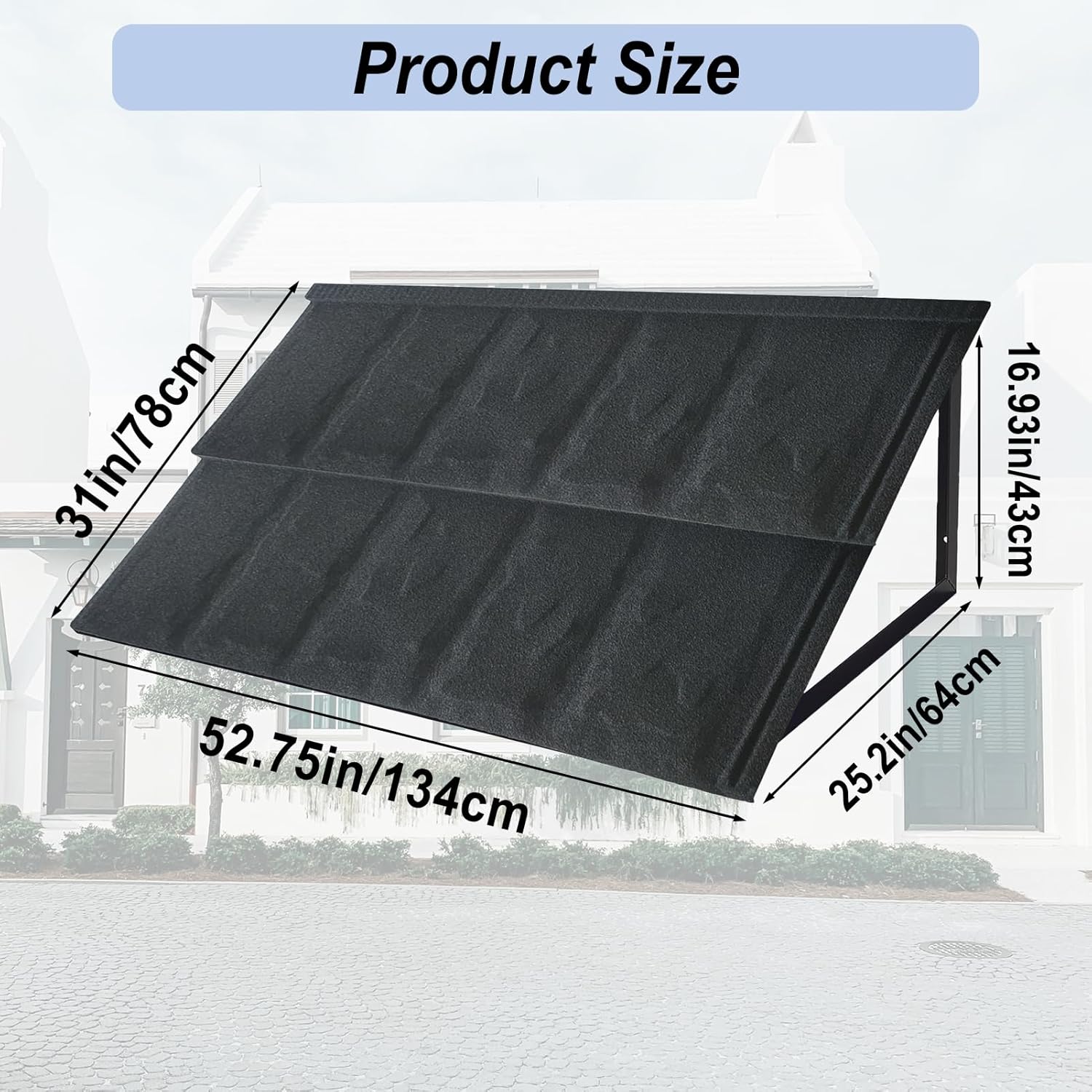 Patio Awning, Door Awning with Galvanized Steel, Patio Canopy, 52.75" x 31" for Door and Window, Fixed Metal Awning with Bracket, Outdoor Awning, Black