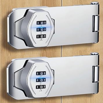 Keyless Bifold Door Lock:3 Digit Household Cabinets Combination Lock - Closet Door Lock - Slide Double Door Lock for Folding Door Drawer Garage Shed Cupboard Barn Pantry 4