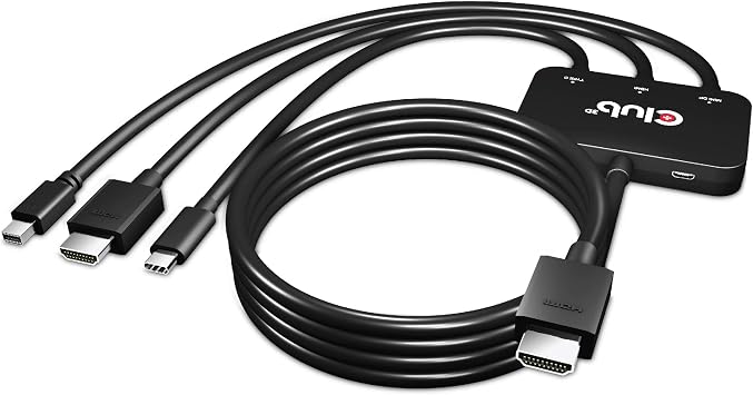 Club3D USB Type C + HDMI + Mini DisplayPort  1.2 to HDMI 4K60Hz HDR Male/Male Active Adapter 32AWG CAC-1630