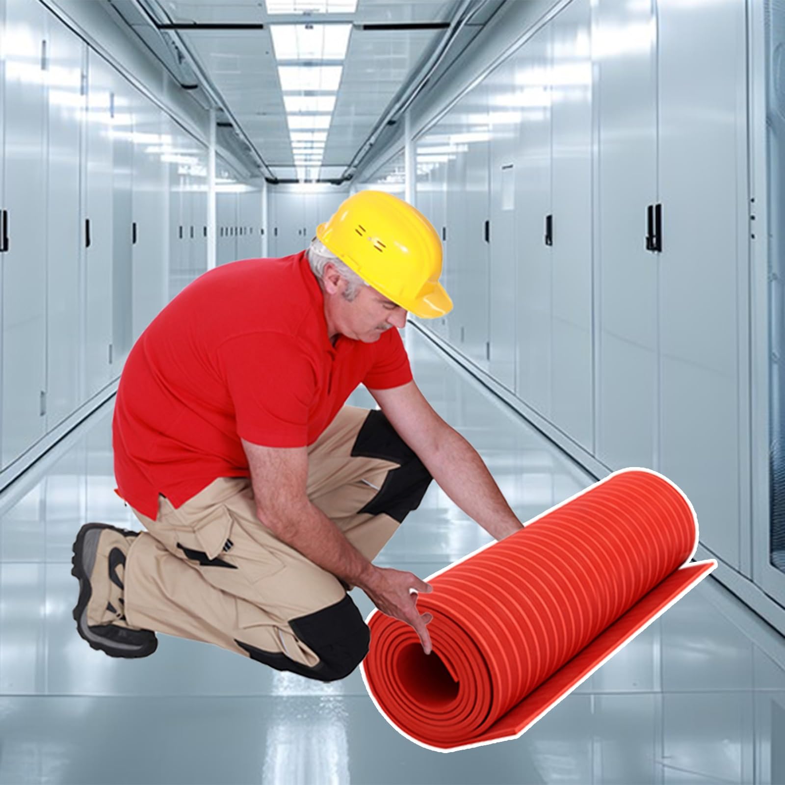 Non Slip Insulating Switchboard Mat, 4 6 8 10 12 14 16 18 20 FT Long Dielectric Rubber Corrugated Mats, High Voltage/ Electrical Matting for Test Rooms/ Power Plants(7'x3 1/5'x1/10''(2.1mx1mx3mm))