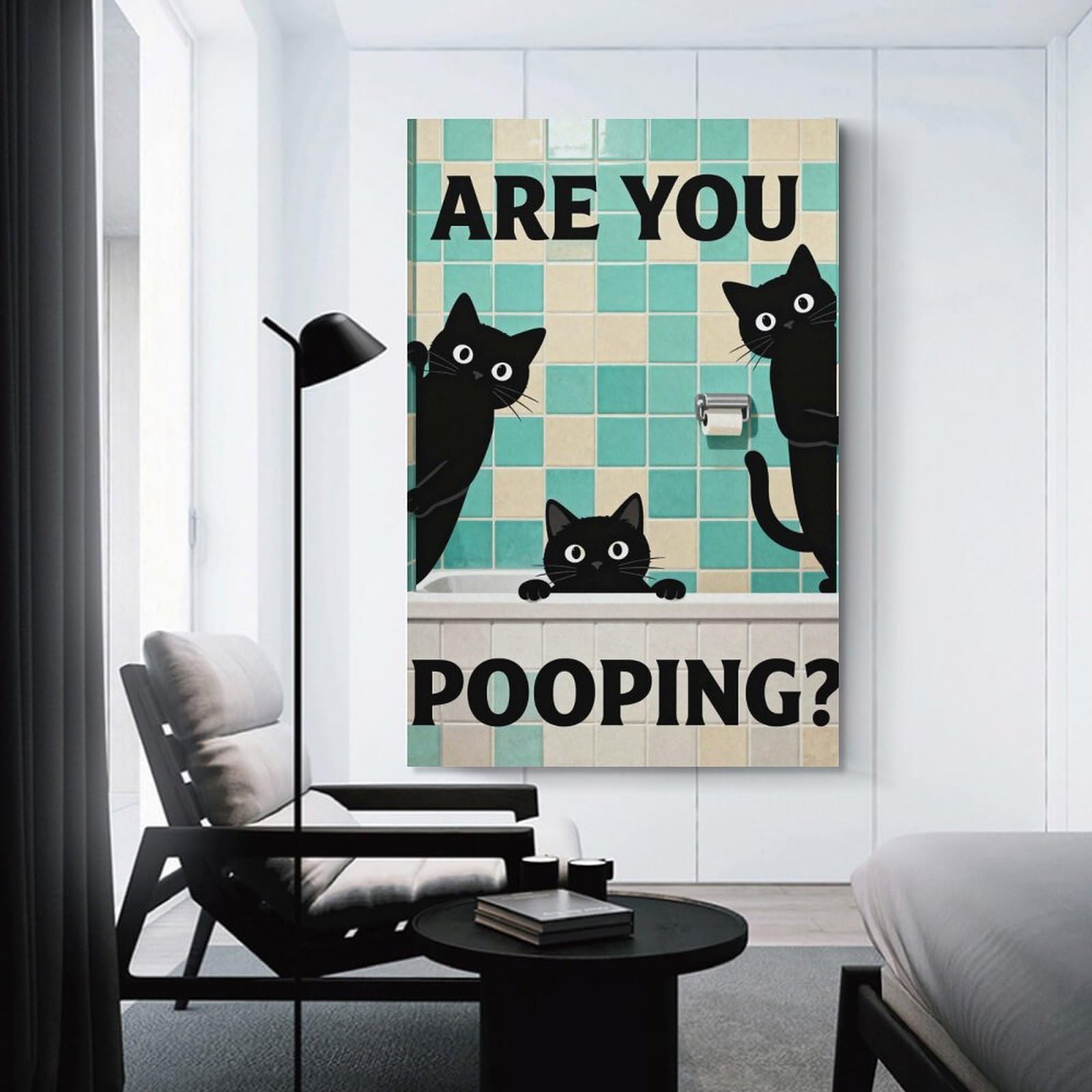 Junmoney Are You Pooping Cats in Bathroom Home Decor Wall Art, 20x30inch(50x75cm), for Apartments, Flats Or New Home Decor, An Easy Choice for New Home Styling