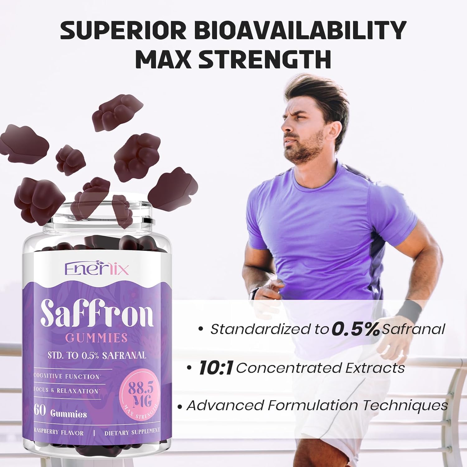 Saffron Gummies 88.5 mg with Magnesium, Max Strength Saffron Supplements with St. John’s Wort, GABA, Rhodiola, Rosemary & Passion Flower Extracts for Mood, Focus - 60 Servings - Image 5