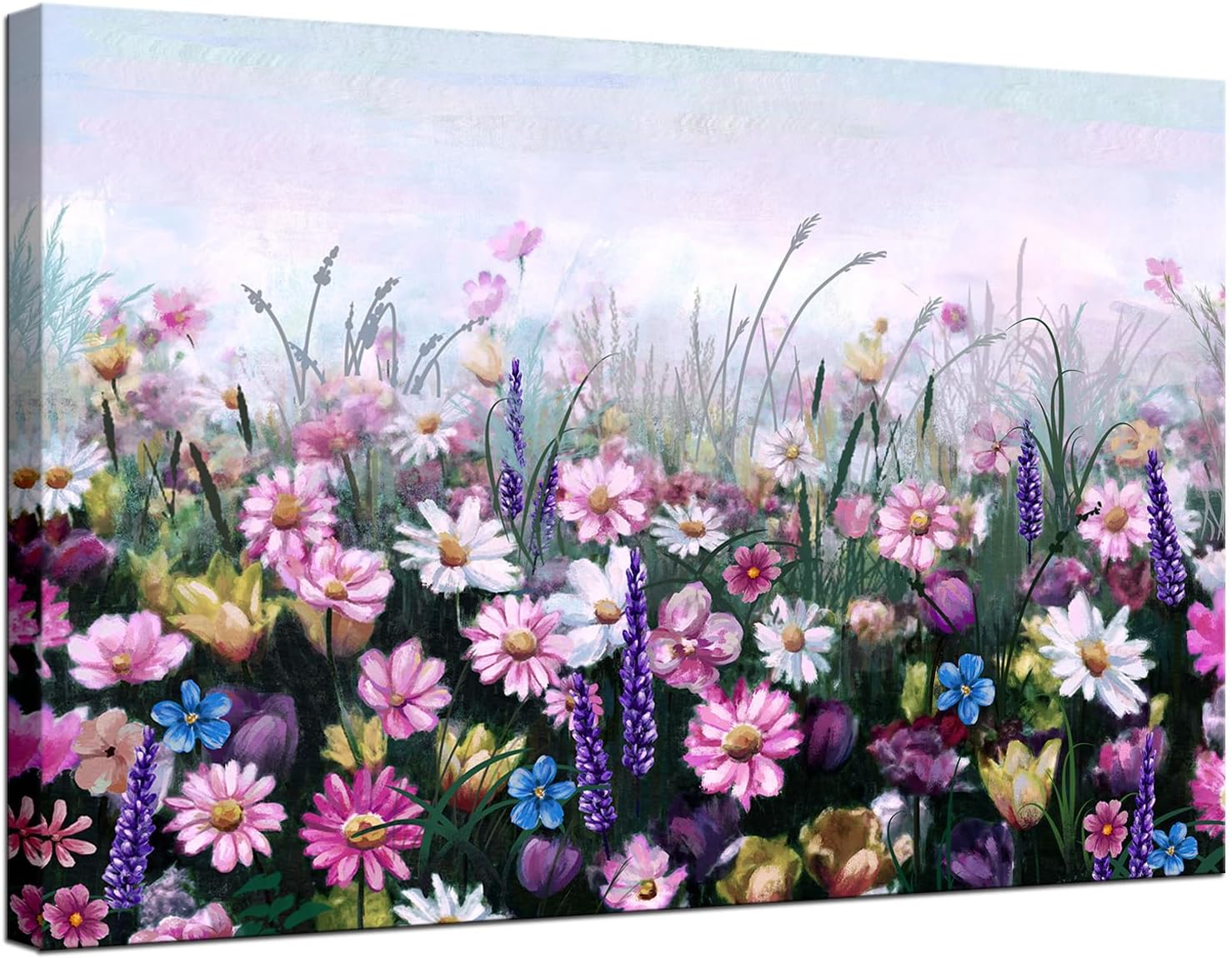 iHAPPYWALL Contemporary Flowers Canvas Wall Art Colorful Daisy Wildflowers Floral Picture Painting Artwork for Living Room Bedroom Bathroom Home Decor Ready to Hang 24x36inch