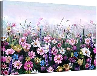 iHAPPYWALL Contemporary Flowers Canvas Wall Art Colorful Daisy Wildflowers Floral Picture Painting Artwork for Living Room Bedroom Bathroom Home Decor Ready to Hang 24x36inch