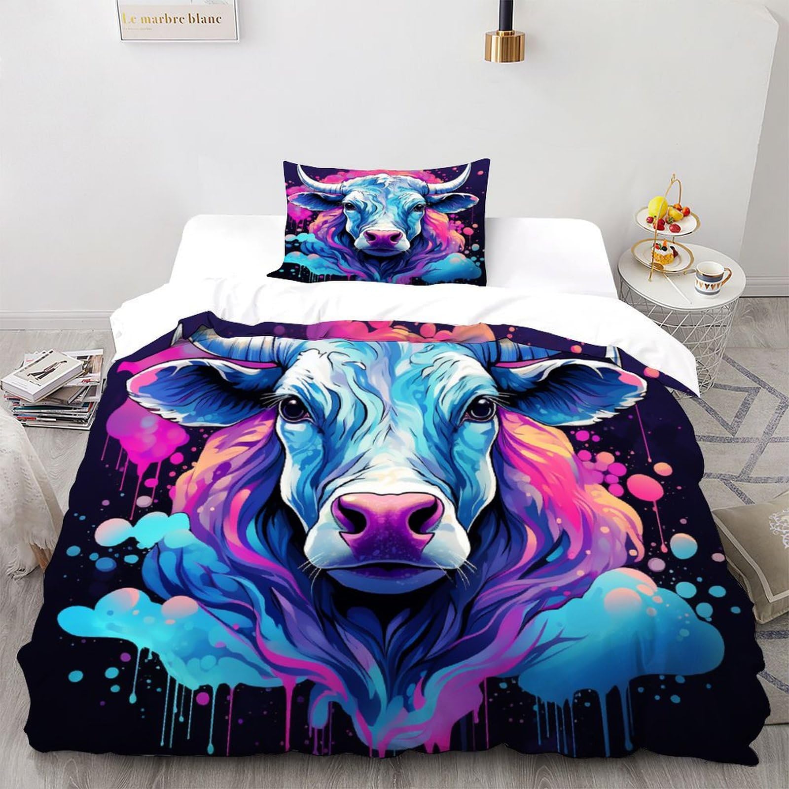 Housse de couette boeuf musqué en microfibres pour lit simple 135x200 cm avec sa taie d'oreiller