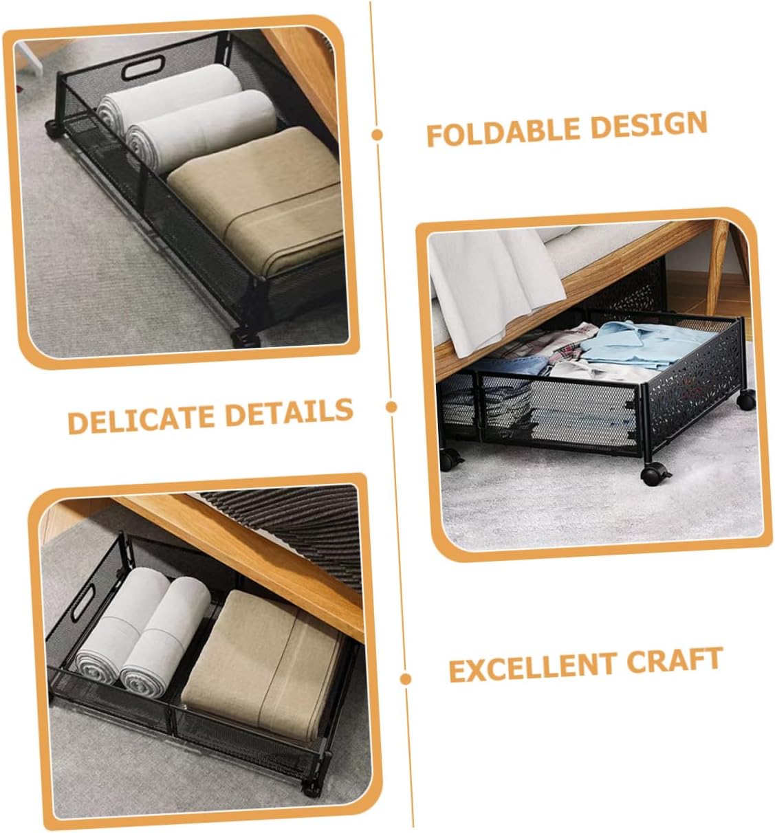 Garneck Bed Storage Organizer Foldable Drawer for Space-saving Storage Capacity for Clothes Shoes and Bedding