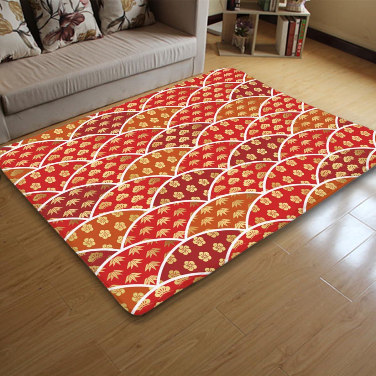 Amazon.co.jp: カーペット 花柄 和風 レッド和柄 ラグマット 100×150cm