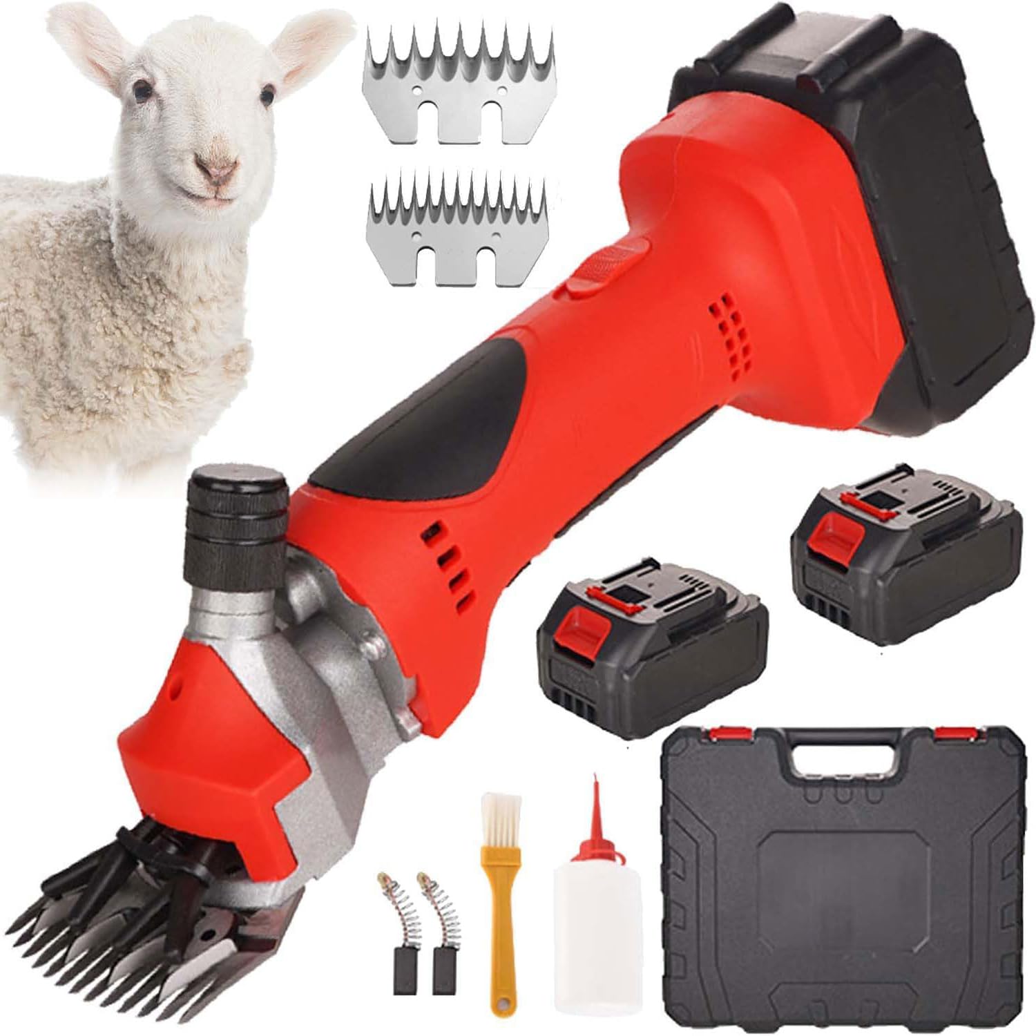 Fhrka 550W Cordless Sheep Shears, Farm Livestock Shearer, 2800 Rpm Professional Rechargeable Sheep Shear With 2 Batteries (9)
