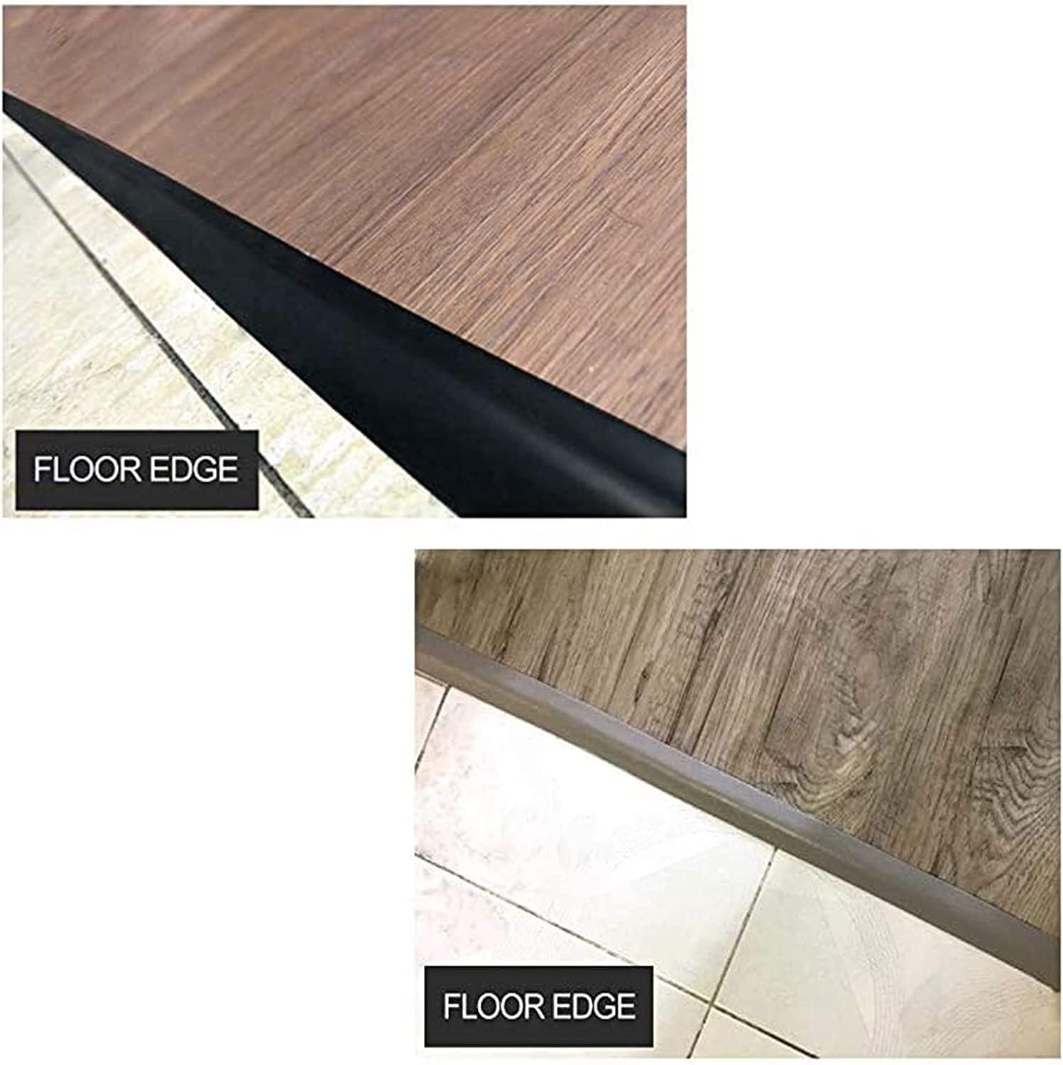 Barre de Transition pour Rampe d'accès pour piétons, Barre de Transition Bois/carrelage, seuil en Vinyle et Caoutchouc Auto-adhésif, Bordure de Moquette, moulur，Black Length 39