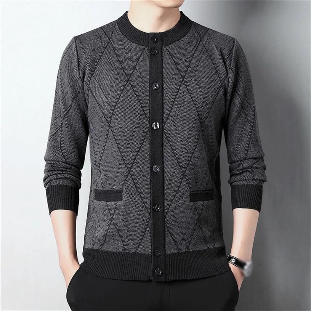Men's Knitted Casual Cardigan Sweater Coat Long Sleeve O-Neck Single Breasted Soft Sweatshirts