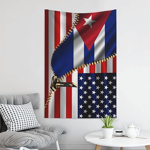 Miniatura 6 de Tapiz de bandera estadounidense y bandera cubana de Cuba, 60 x 40 pulgadas, divertido tapiz estético, arte de pared para dormitorio, sala de estar,