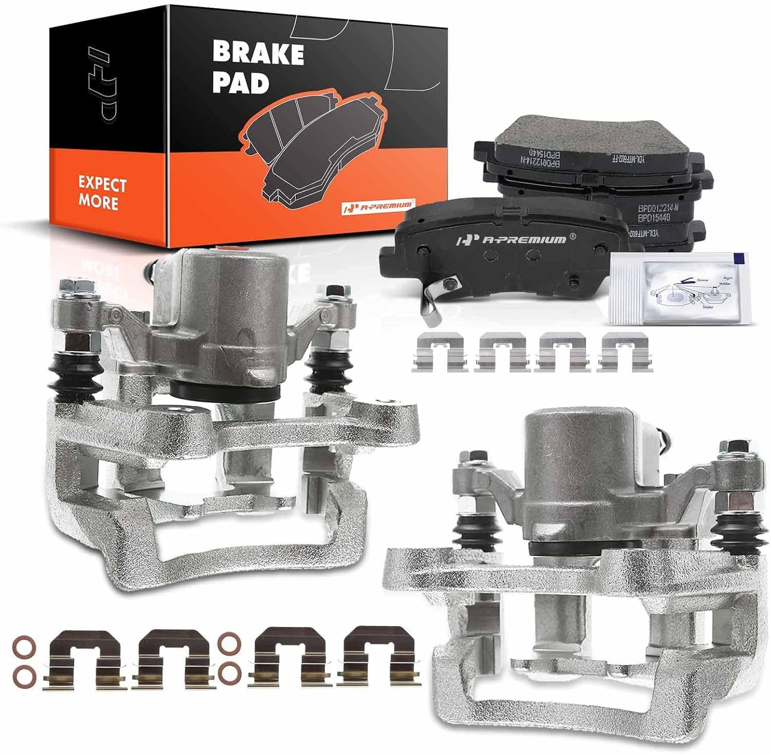 A-Premium Rear Disc Brake Calipers with Ceramic Pads Compatible with Kia Optima 2014 Hyundai Sonata 2015 2.4L 6-PC Set