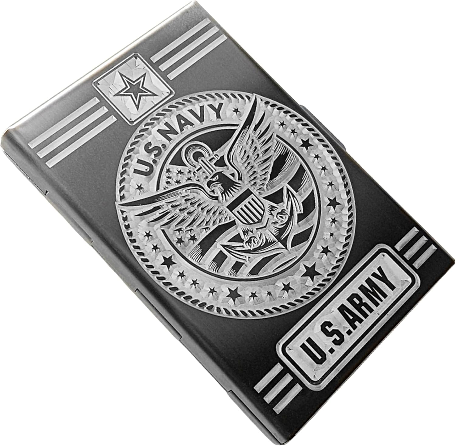US Navy Army Military Wallet Card Holder RFID Protected Engraved Custom Text Stainless Steel Case with Release Button Unique Gift CL2-DS-10