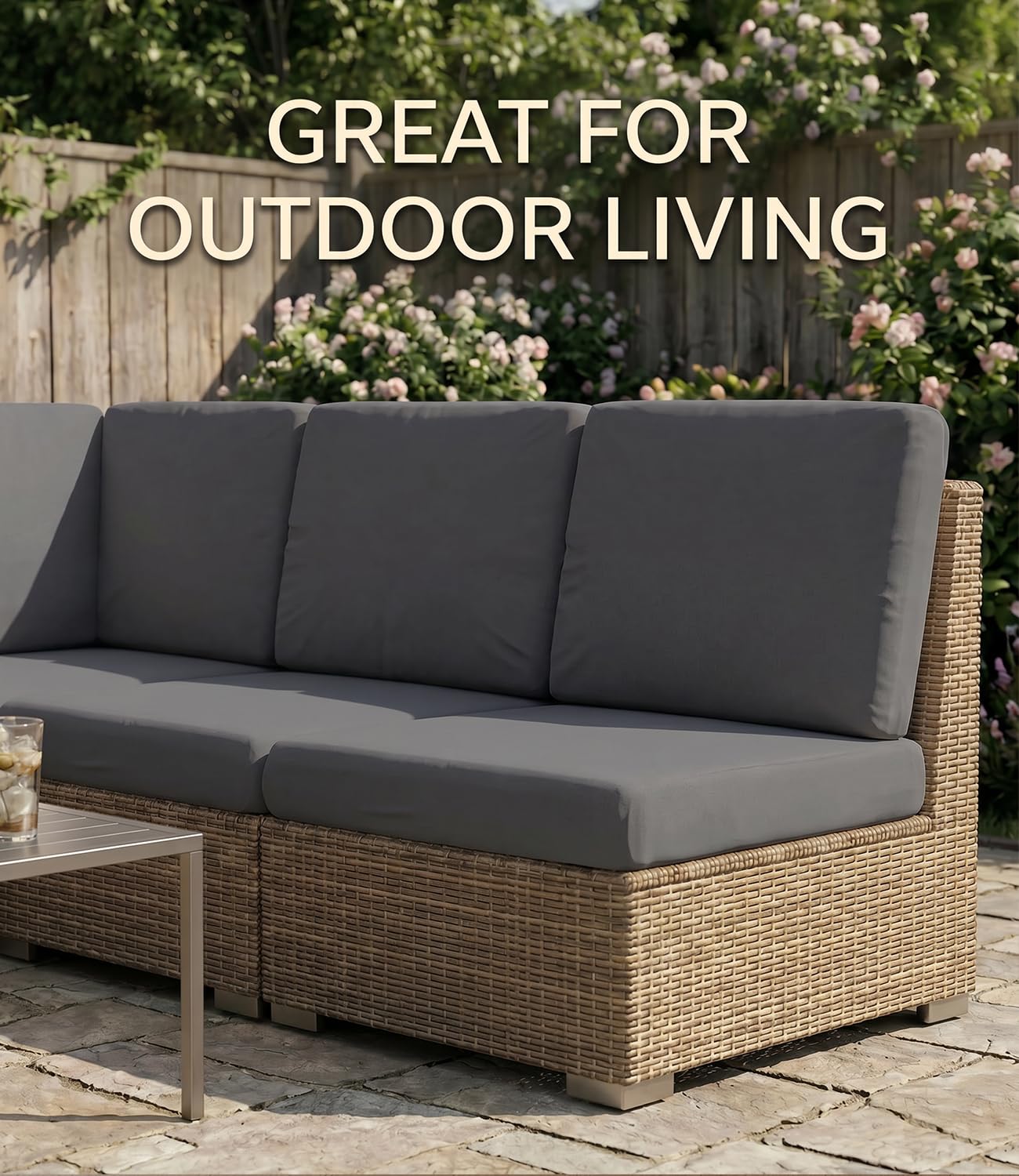 Hiseng Housses de Coussin de Canapé D'extérieur Extensibles Lot de 8, Gris Housses de Coussin de Siège Canapé de Remplacement pour Salon de Jardin, Meubles de Terrasse