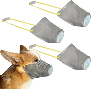 Dog Muzzle - 3 PCS Adjustable Anti-smog Mask, Air-Filtering Mouth-Nose Mask with Respirator, Multi-Layered Protection for Small, Medium, and Large Dogs (Gray, Small)