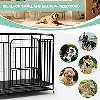 Vista 2 de Jaula resistente de 42 pulgadas con ruedas, perrera de acero indestructible con doble puerta, diseño a prueba de fugas para perros grandes, para uso