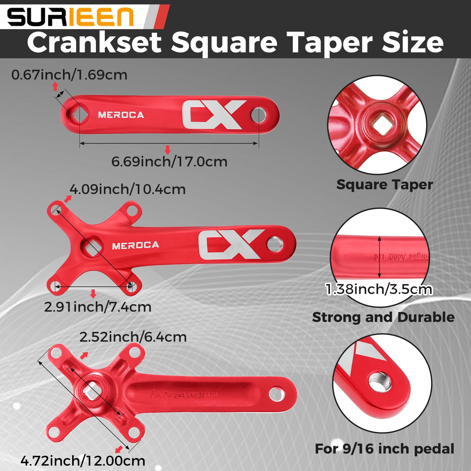 SURIEEN 42T Mountain Bike 170mm Square Crankset, Single Speed Crankset - Image 2