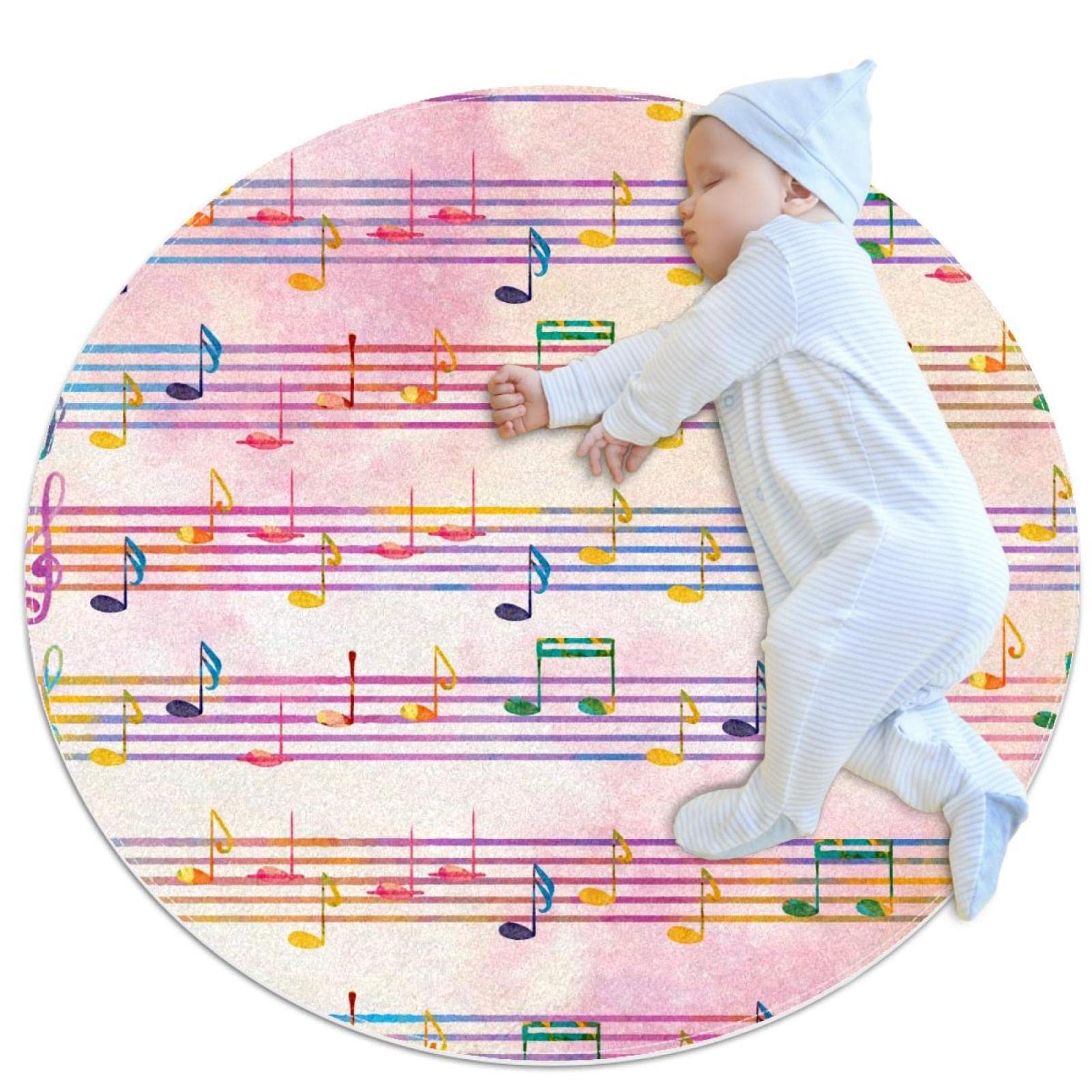 Tapis de salle de bain antidérapant rond 1m, revêtement anti-glisse à motif notes de musique