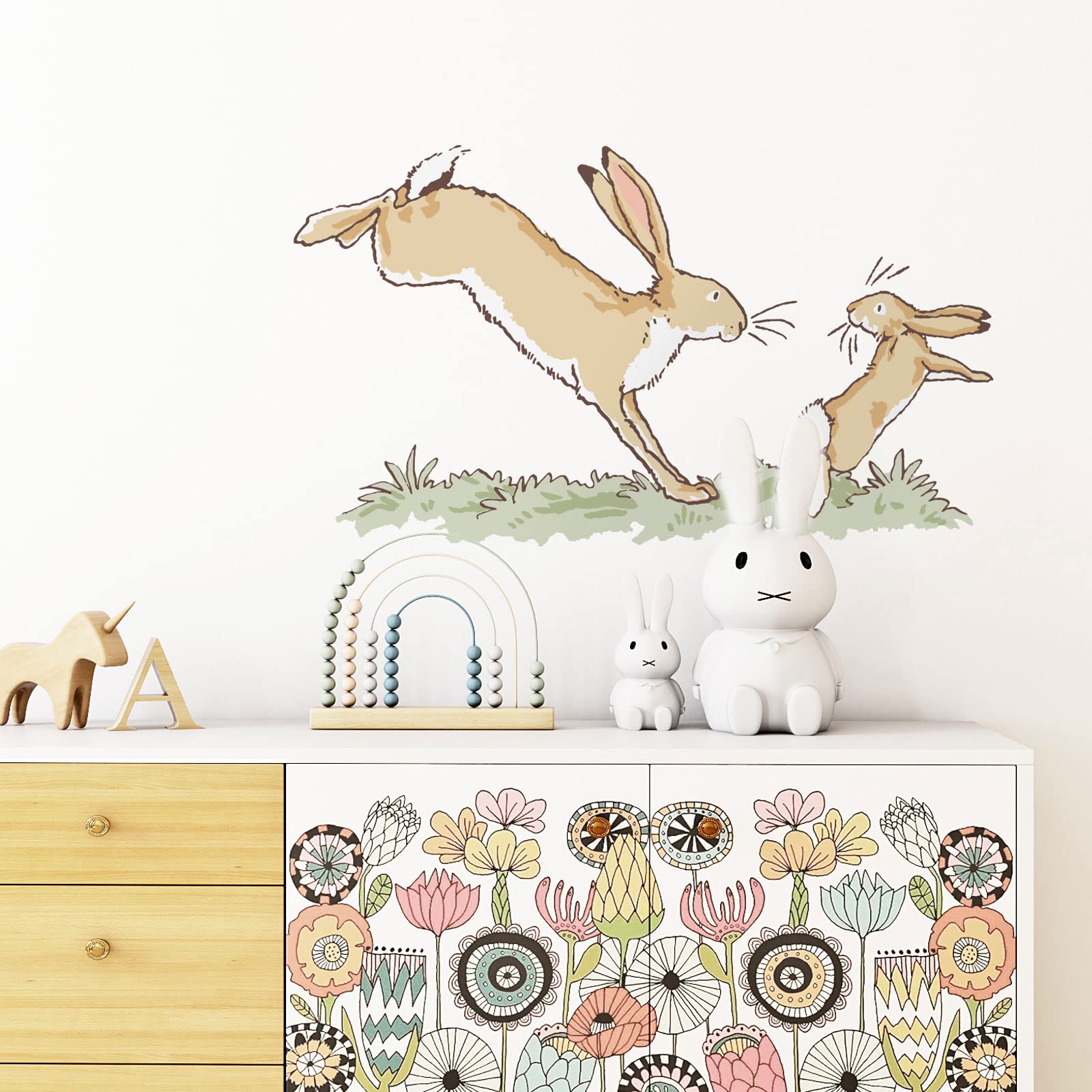Stickerscape Guess How Much I Love You Wall Stickers (Leaping Hares - Large) | Nursery Wall Stickers, Woodland Wall Stickers, Nursery Wall Decor| Easy to Apply, Cleanly Removable