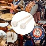 YOUEON 2 Paires Mallets de tambour doux feutre, 13.4 Bâton en laine en feutre de pouce avec érable Hanldle, bâtons antidérapants de percussion de basse Accessoire de bande d'instrument pour tambours de basse, tambours en marche, Beige