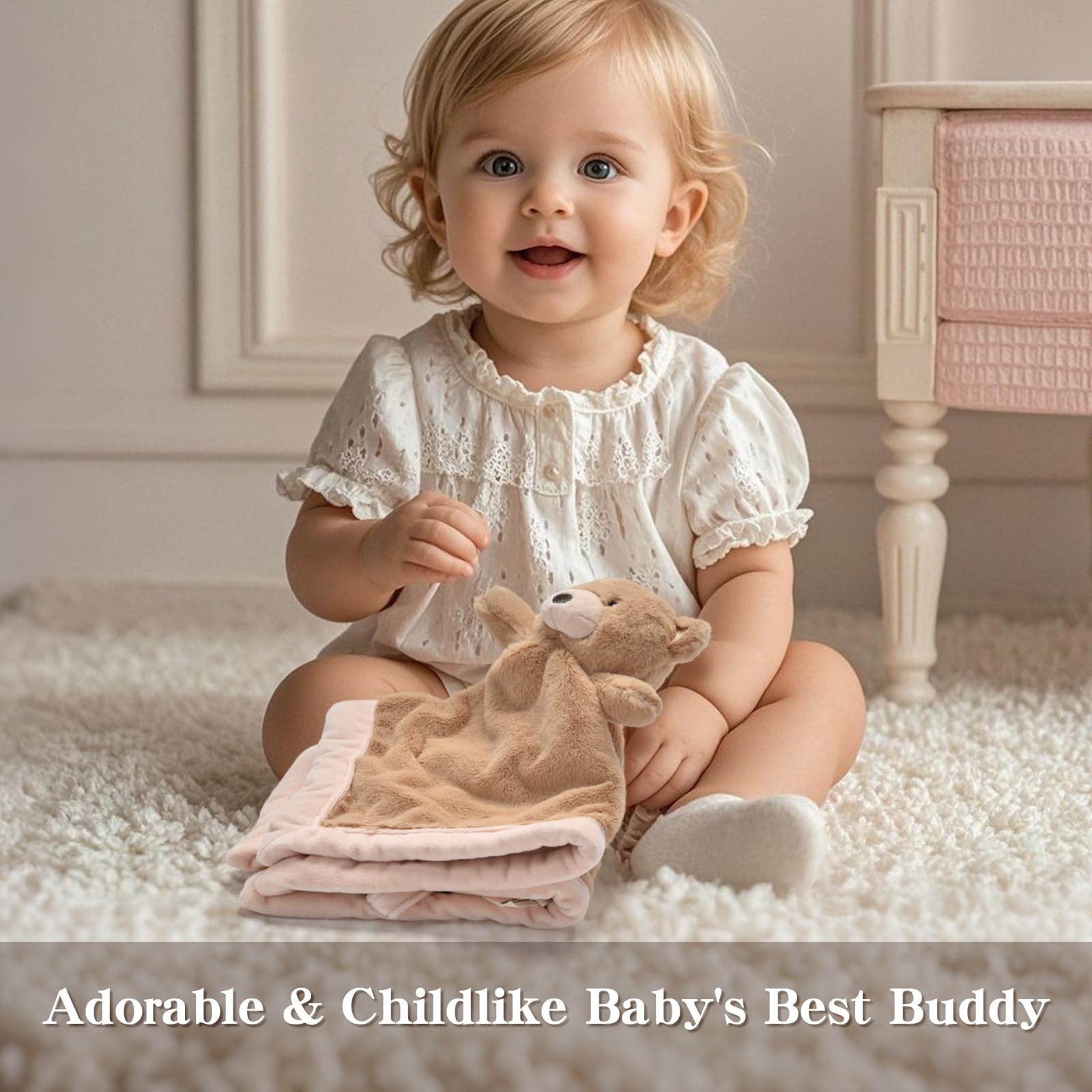 Manta de Seguridad de Oso bebé, Suave para bebés, para niños y niñas recién Nacidos, Manta de Seguridad Neutra con Animal de Peluche, Juguete para acurrucarse