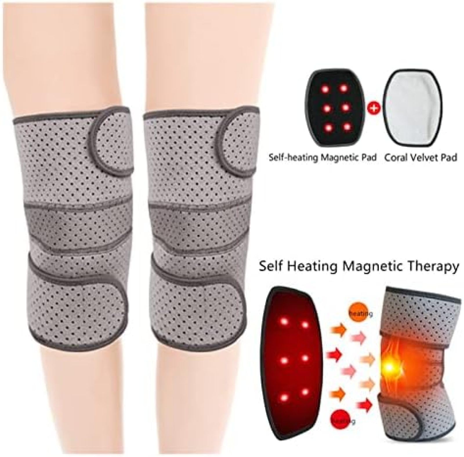 1 Paar Kniestütze, Selbsterwärmende Magnetische Knieschützer Mit Austauschbaren Wärmepolstern, Linderung Von Arthritis Und Gelenkschmerzen,Grau,Einheitsgröße,YUYANAIAI