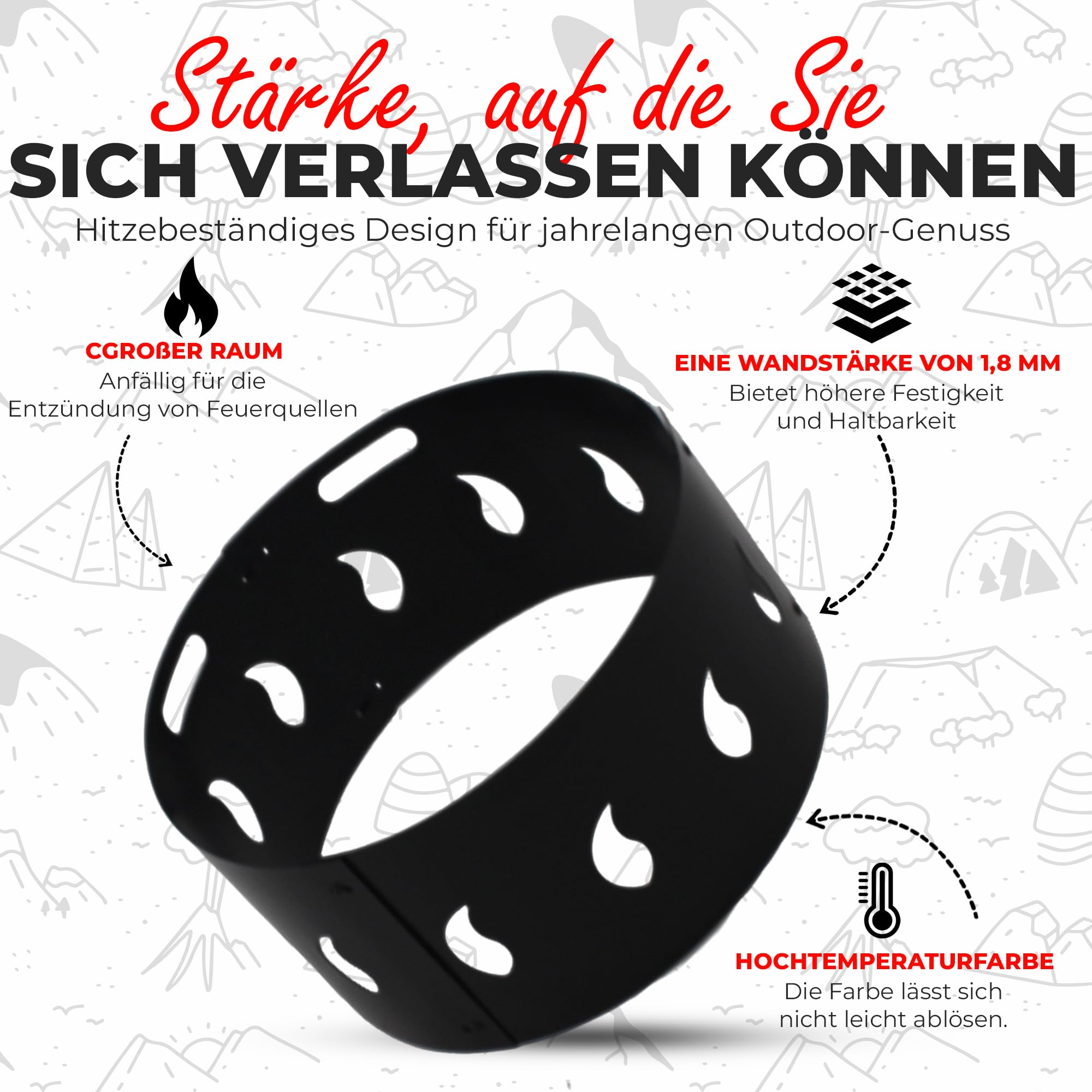 Funkenschutz Feuerschale Ø 60 x 27 cm Schwarz, Feuerring Grill, Feuerring, Firepit Ring, Grillring für Feuerschale, Feuerstelle Outdoor