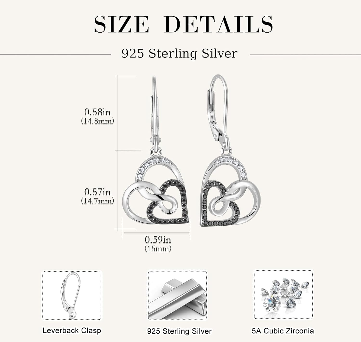 Christmas Double Heart Earrings 925 Sterling Silver Infinity Leverback Dangle Drop Earrings Cubic Zirconia For Women Anniversary Jewelry Gift - Image 5