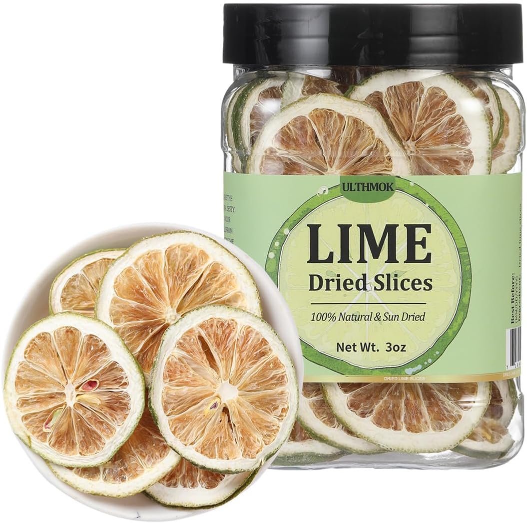 Premium Dried Lime Slices 3 Oz/85g,100% Natural Dehydrated Limes Lemon Slices for Cake Decoration & Cocktail Garnish,No Additives & No Sugar Added.